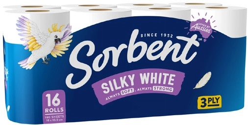 Sorbent 3-Ply Silky White Toilet Tissue 16 Pack