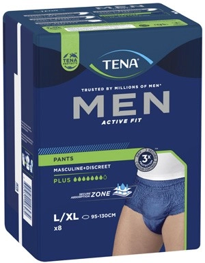 Tena Men Active Fit Plus Navy Incontinence Pants Size L/XL 8 Pack