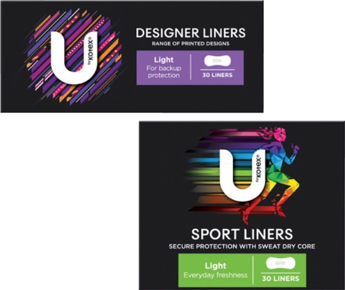 U by Kotex Designer Series Liners or Sport Liners 30 Pack