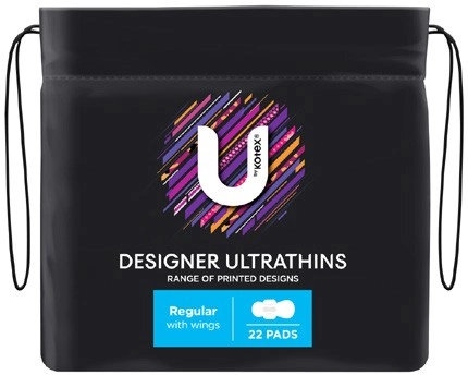 U By Kotex Designer Ultra Thin Regular Pads With Wings 22 Pack