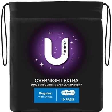 U by Kotex Overnight Extra Pads with Wings 10 Pack