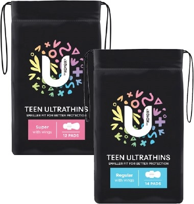 U By Kotex Teen Ultra Thin Pads With Wings Regular 14 Pack or Super 12 Pack