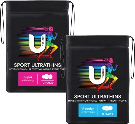 U By Kotex Ultra Thin Sport Pads With Wings Regular 12 Pack or Super 10 Pack