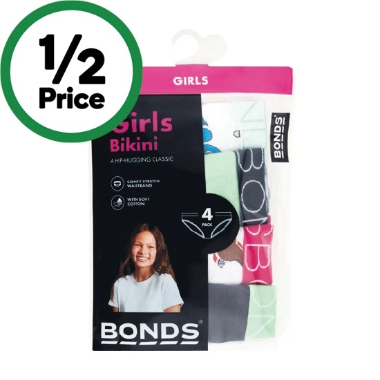 Bonds Girls Cotton Brief Assorted Pk 4