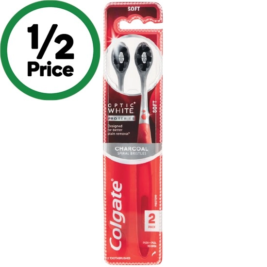 Colgate Optic White Charcoal Toothbrush Pk 2