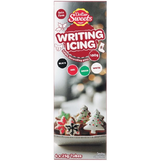 Dollar Sweets Christmas Writing Icing 100g Pk 4