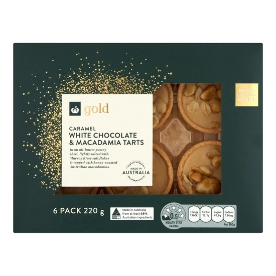 Gold Caramel White Chocolate, Honey & Macadamia Tarts Pk 6