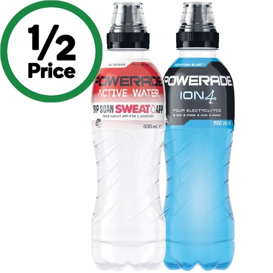 Powerade Drink Flo Cap or Powerade Active Water 600ml