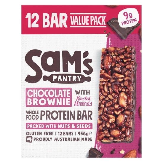 Sam’s Pantry Chocolate Brownie with Roasted Almond Protein Bars 456g Pk 12