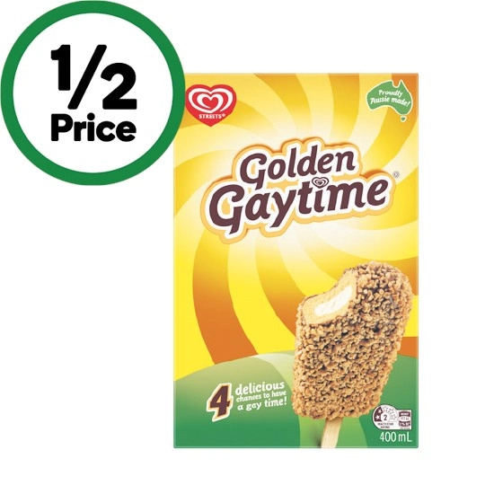 Streets Golden Gaytime Ice Cream Sticks 400ml Pk 4 – From the Freezer