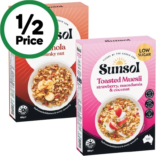 Sunsol Toasted Muesli or Granola 450-500g