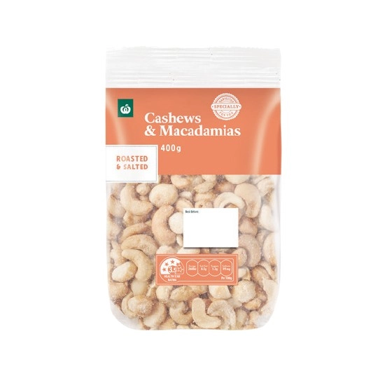 Woolworths Cashew & Macadamia Roasted & Salted 400g Pack