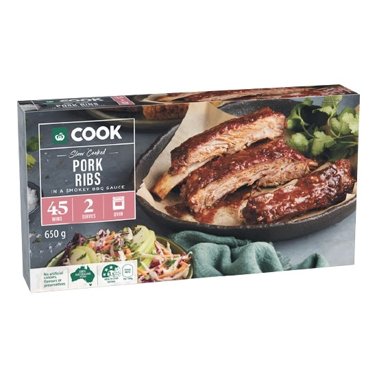 Woolworths COOK Slow Cooked Pork Ribs in Smokey BBQ Sauce 650g