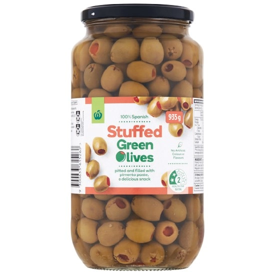 Woolworths Green Stuffed Olives 935g