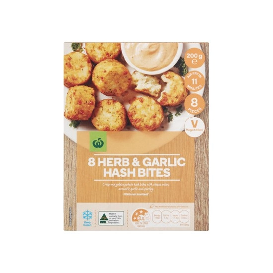 Woolworths Herb & Garlic Hash Bites 200g Pk 8 – From the Freezer