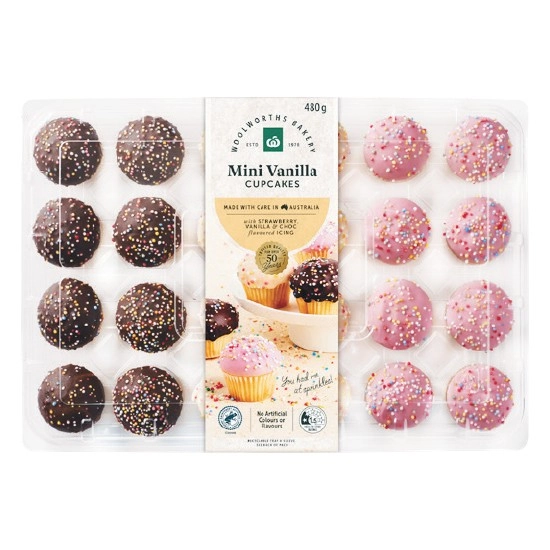 Woolworths Mini Iced Cupcakes with Sprinkles Pk 24