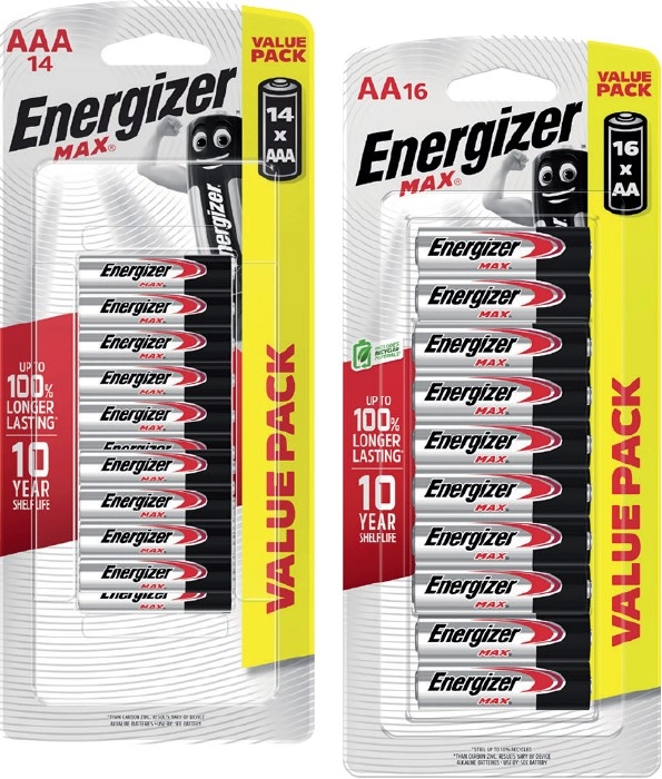 Energizer Max Batteries AA 16 Pack or AAA 14 Pack