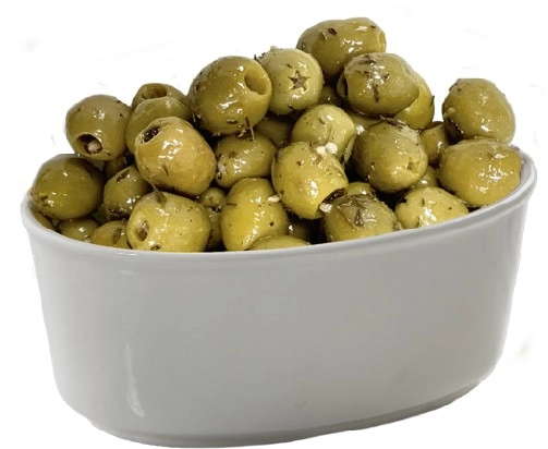 Green Pitted Olives with Thyme, Garlic and Red Wine Vinegar*