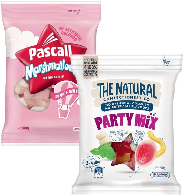 The Natural Confectionery Co. 130‑230g, Pascall 150‑300g or Sour Patch Kids Bag 190g Selected Varieties