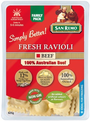 San Remo Fresh Beef Ravioli or Spinach & Ricotta Agnolotti 625g