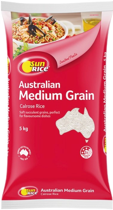 SunRice Medium Grain White Rice or Brown Rice 5kg