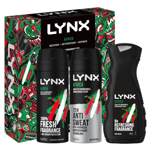 Lynx Africa Trio Men's Gift Set Full-Sized Body Spray, Anti-Perspirant & Body Wash 3 Piece Set