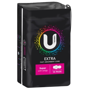 U By Kotex Extra Super Pads with Wings 14 Pack