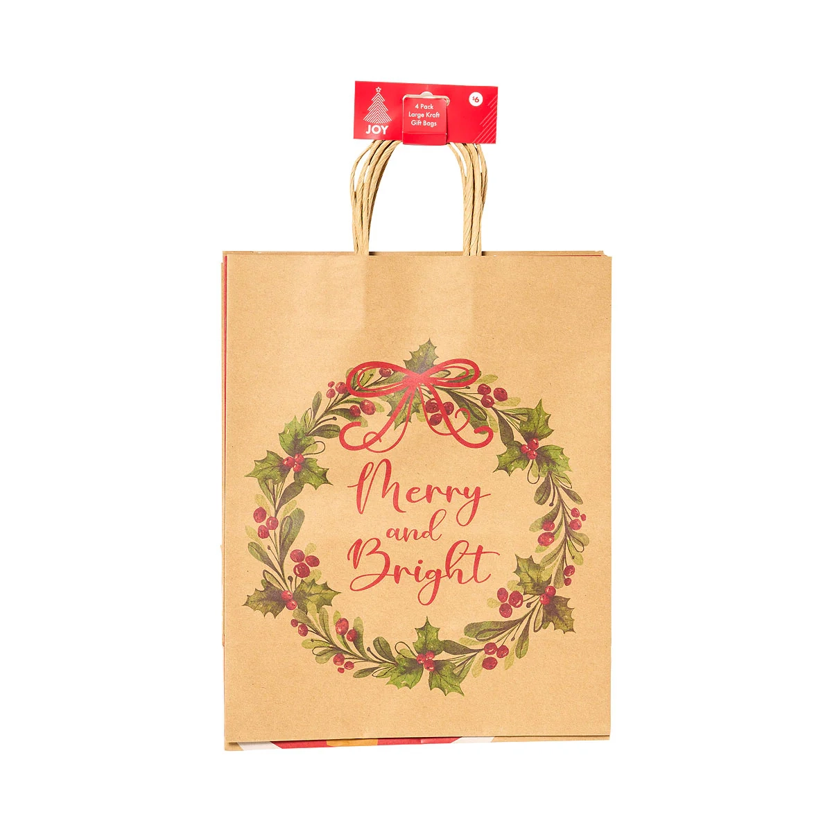 Christmas Gift Bag Kraft Large 4pk