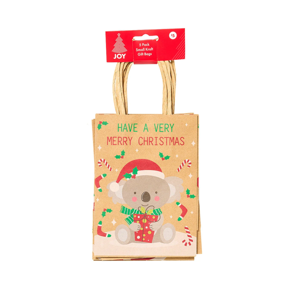 Christmas Gift Bag Kraft Small 5pk