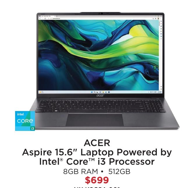 Acer Aspire 15.6" Laptop Powered by Intel® Core™ i3 Processor