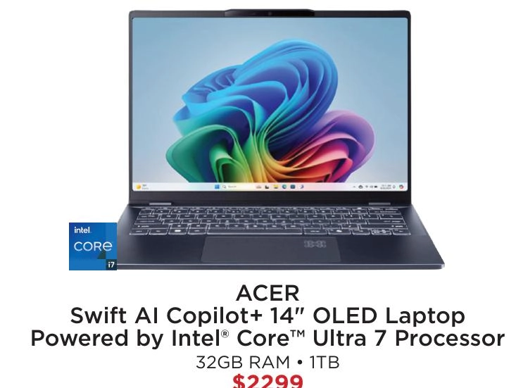 Acer Swift AI Copilot+ 14" OLED Laptop Powered By Intel® Core™ Ultra 7 Processor