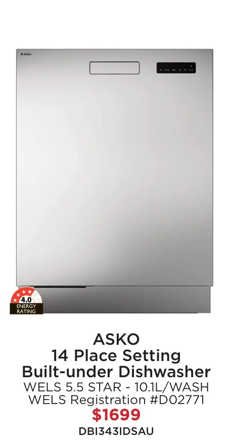 Asko 14 Place Setting Built-Under Dishwasher