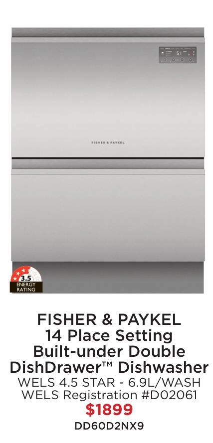 Fisher & Paykel 14 Place Setting Built-Under Double Dishdrawer™ Dishwasher