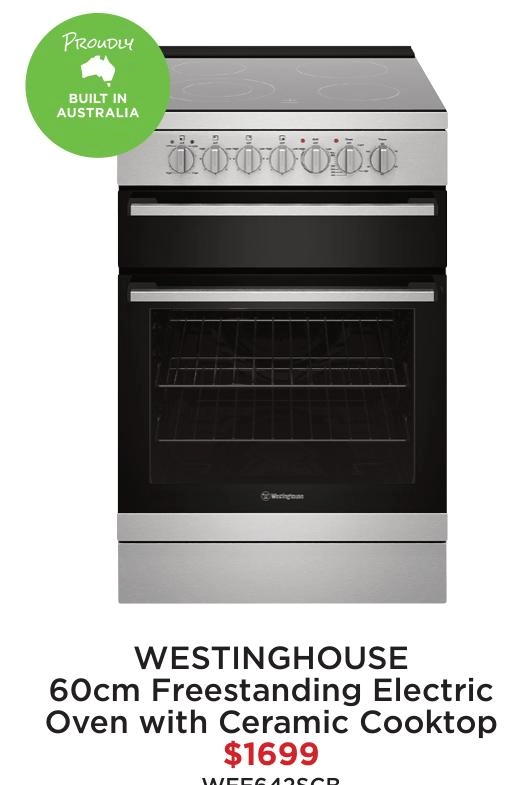 Westinghouse 60cm Freestanding Electric Oven with Ceramic Cooktop