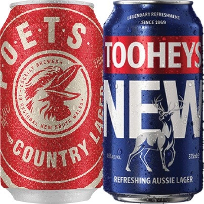 P.O.E.T.S. Country Lager or Tooheys New 30 Can Block