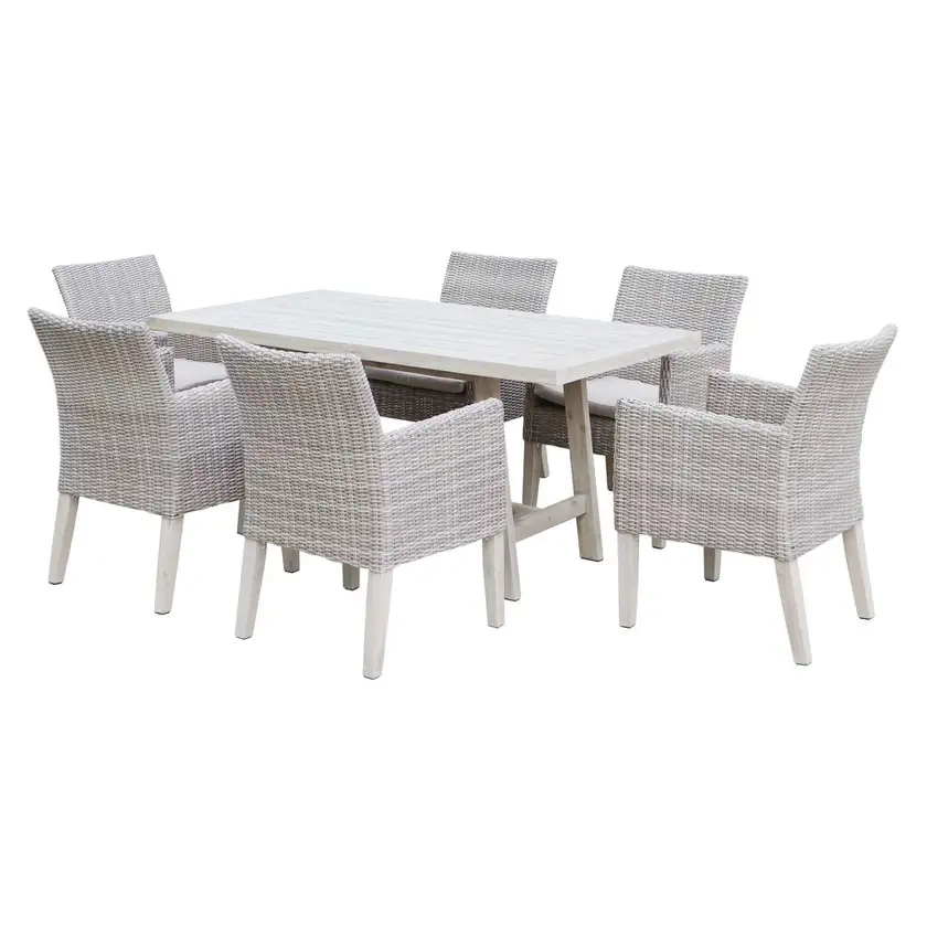 Aruba 6 Seater Timber Wicker Dining Setting