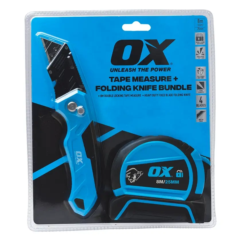 OX 8m Tape Measure & Folding Knife Combo