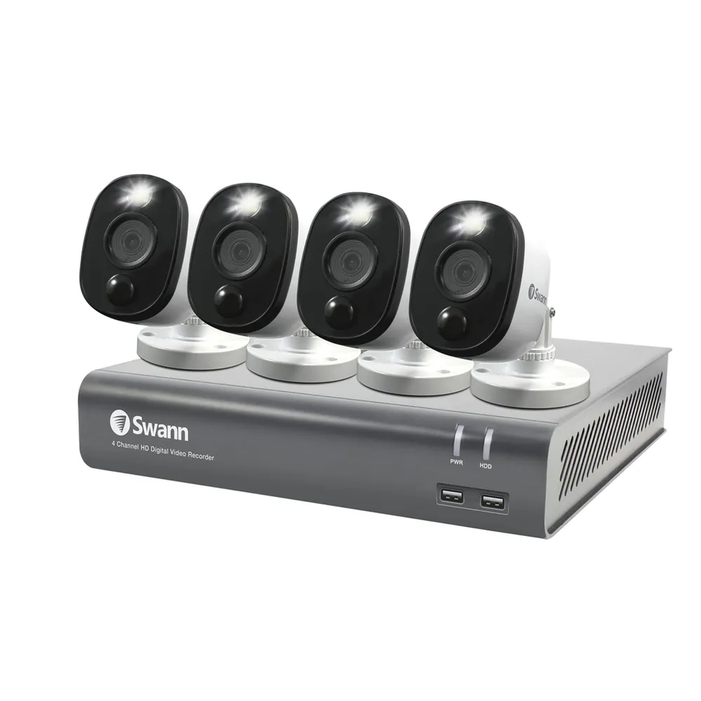 Swann 4CH 1080p DVR Kit with 4 x 1080p PIR Bullet Cameras with Warning Spotlights SWDVK-445804WL