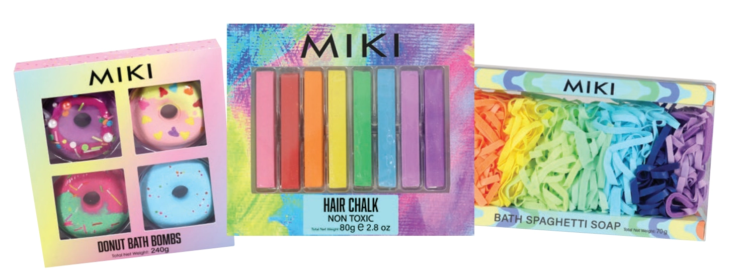 Miki Donut Bath Bombs 4 Piece, Spaghetti Soap 7 Piece, Hair Chalk 8 Piece