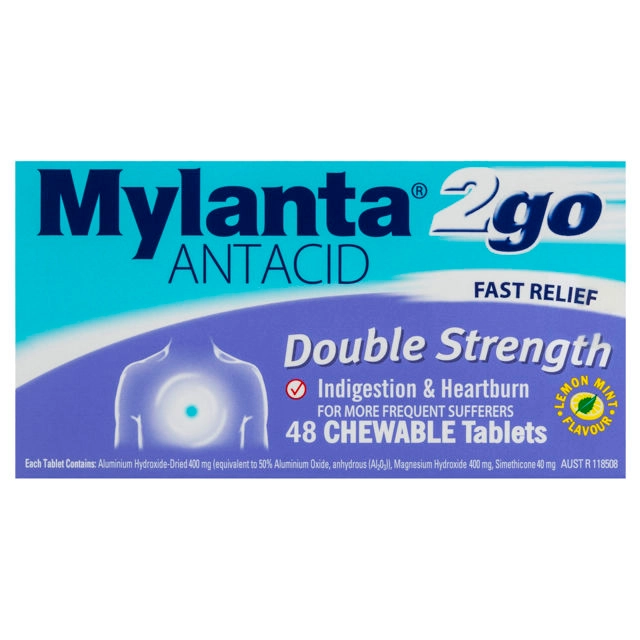 Mylanta 2 Go Double Strength 48 Chewable Tablets