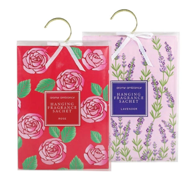 Arome Ambiance Floral Garden Hanging Fragrance Sachets Rose or Lavender 4 Piece