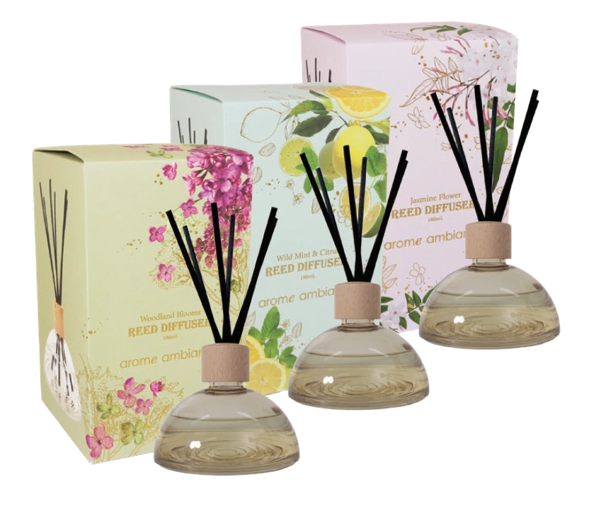 Arome Ambiance Reed Diffuser Woodland Blooms, Wild Mint & Citrus or Jasmine Flower 180ml