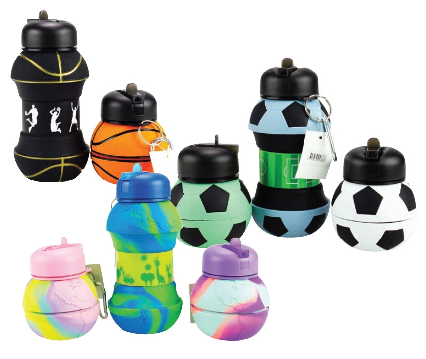 Collapsible Water Bottle Basketball, Globe or Soccer Ball 500ml