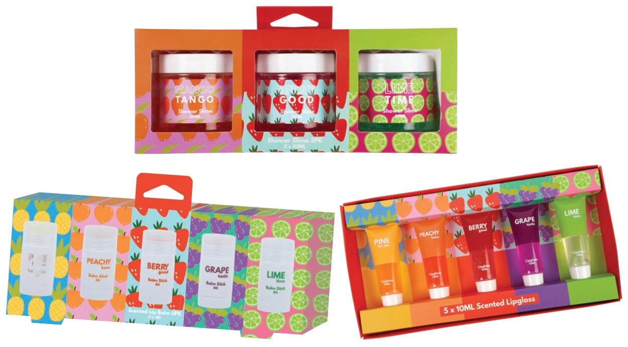 Fruity Shower Slime 3 Piece or Balm Stick Set 5 Piece or Scented Lip Gloss Set 5 Piece