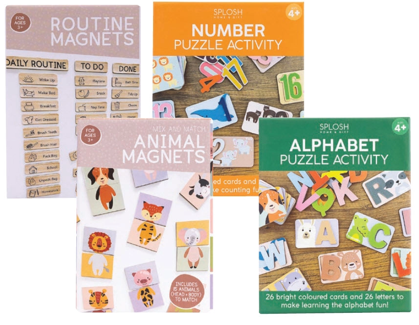 Kids By Splosh Daily Routine or Mix & Match Animal Magnet Set, Number or Alphabet Puzzle Activity