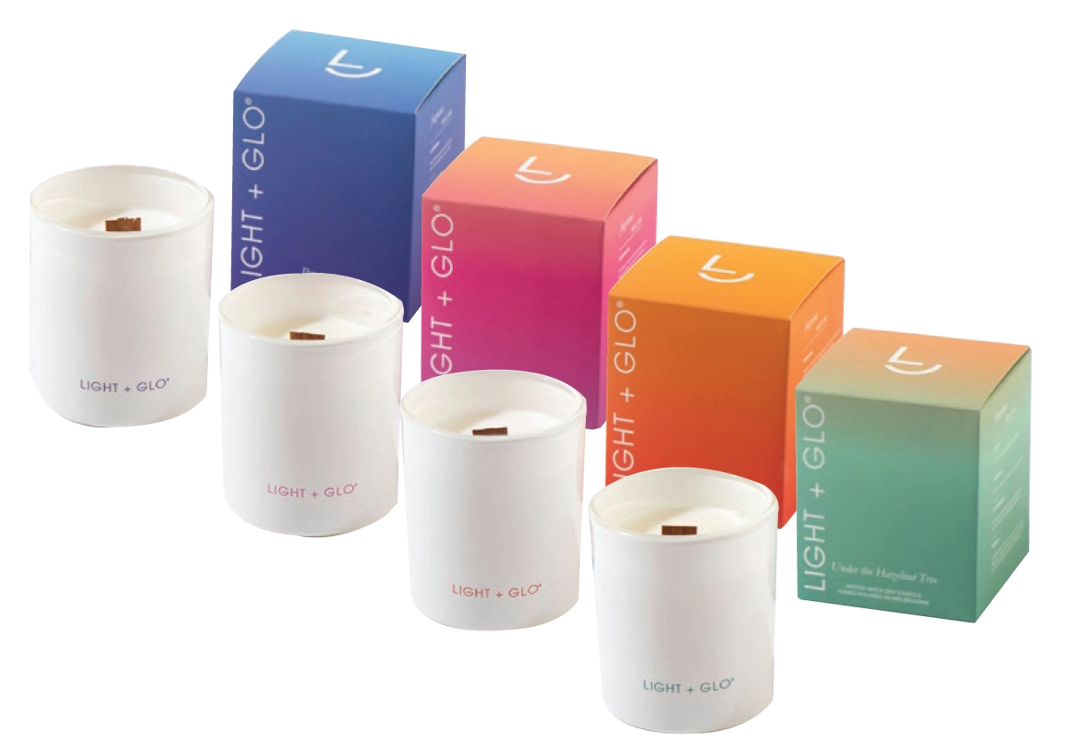 Light + Glo Santorini Collection Provence, Serendipity, Sweet Memories or Under the Hazelnut Tree Candle 300g