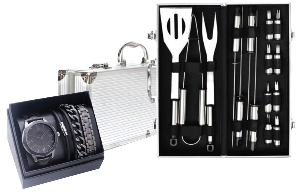 Men’s Republic Watch Set with 3 Bracelets - Gun Metal or Bbq Set in Aluminium Case 16 Piece