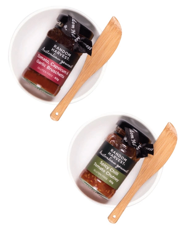 Random Harvest Bruschetta or Chutney Mini Dish with Spreader