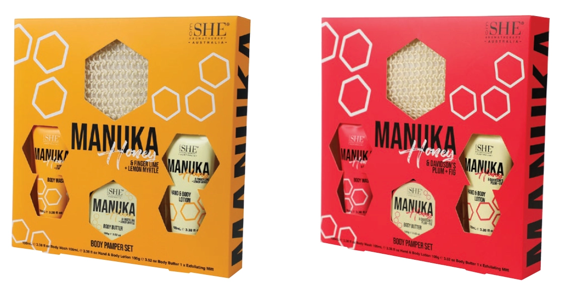 She Aromatherapy Manuka Honey Body Pamper Set Finger Lime & Lemon Myrtle or Set Davidson Plum & Fig 4 Piece