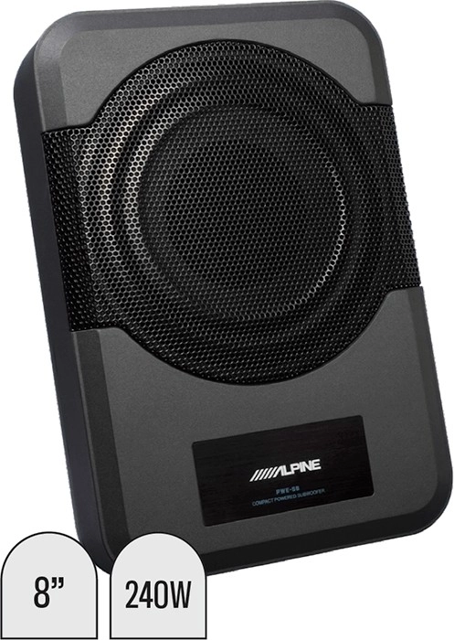 Alpine 8” Compact Hideaway Subwoofer with Built-In Amplifier